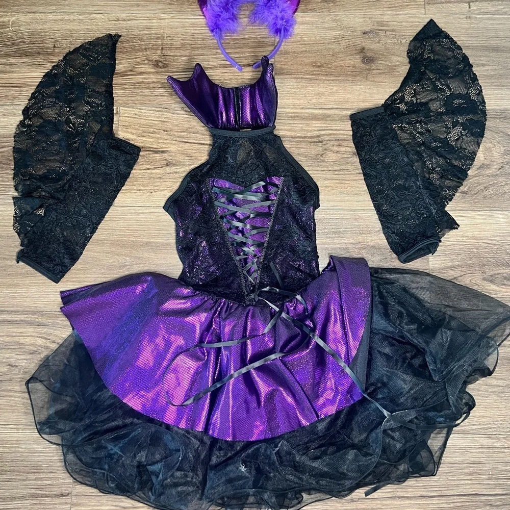 Purple and Black Kids witch/bat/maleficent Costume - Picture 2 of 5